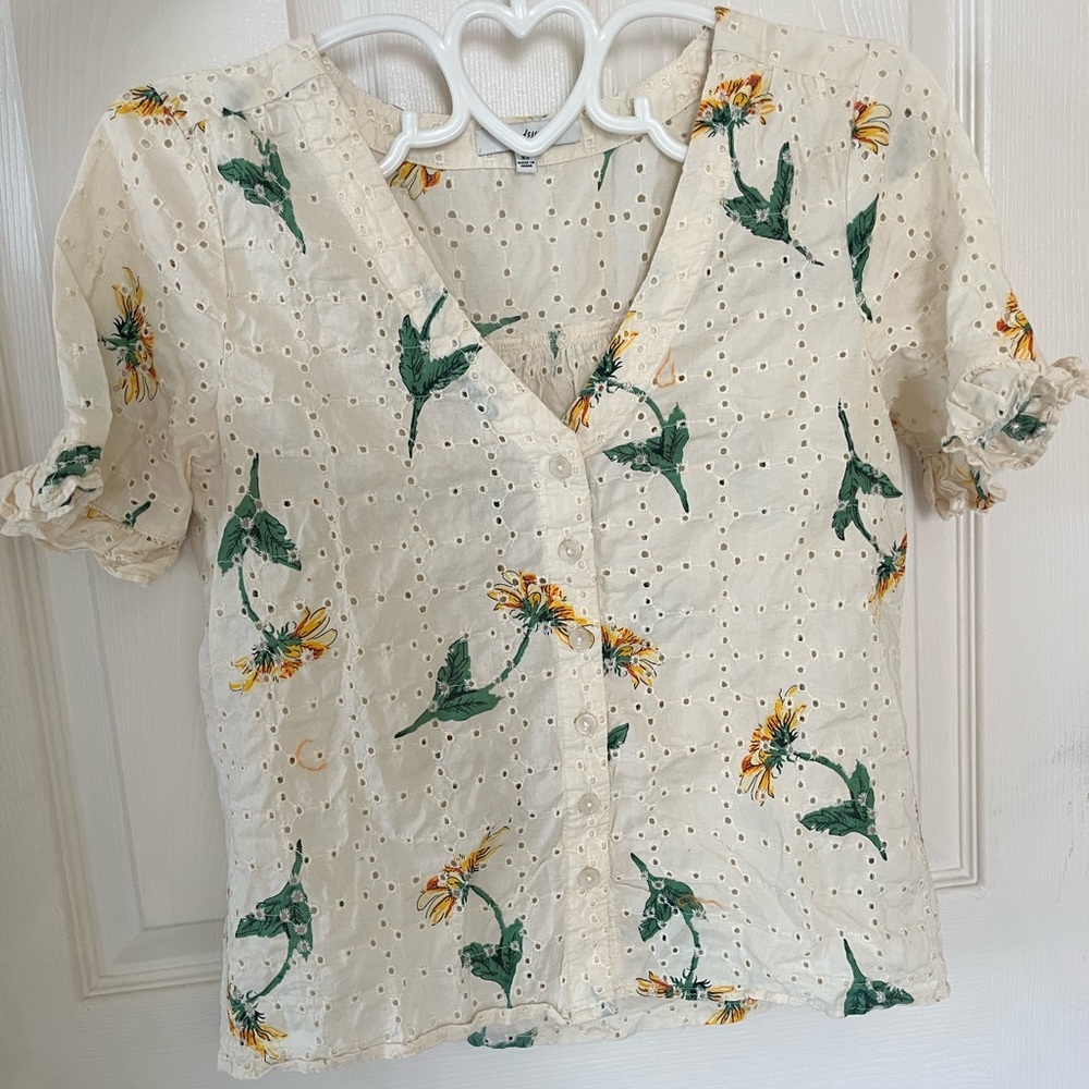 Madewell Cream Floral Eyelet Blouse